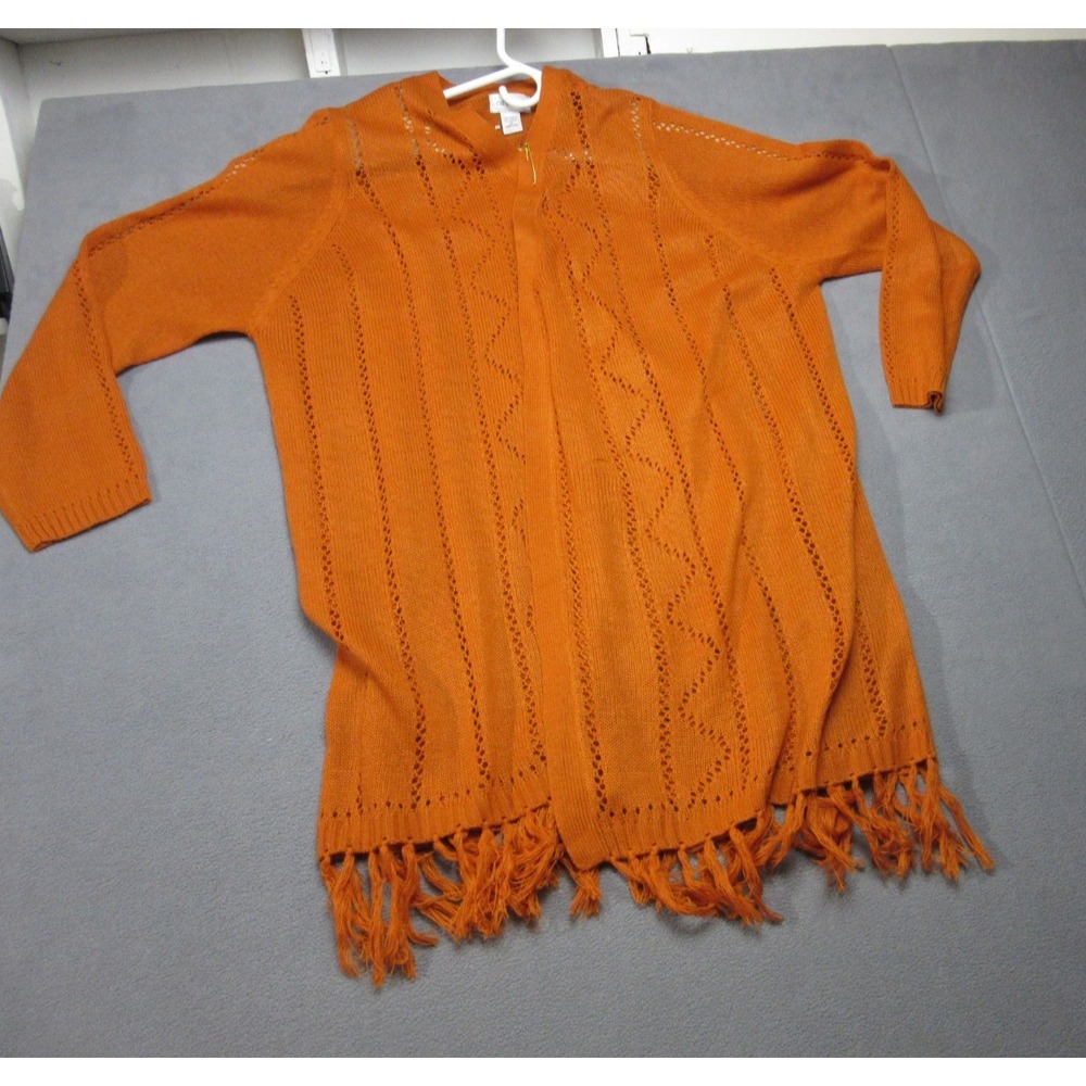 CW Classics Cardigan Sweater Womens 2X Orange Excellent Fringed Retro Knit